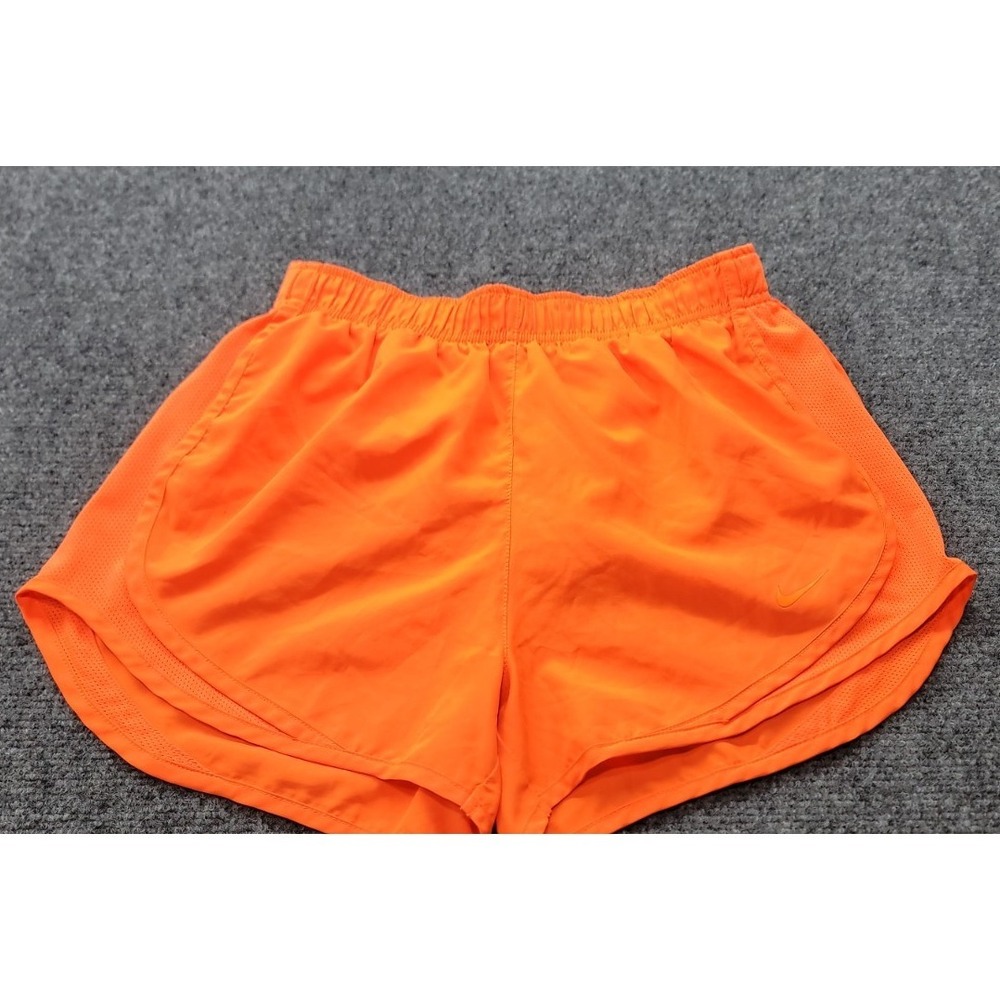 Nike Dri-Fit Women's Shorts Orange Running Drawstring Built-in Brief Pocket EUC